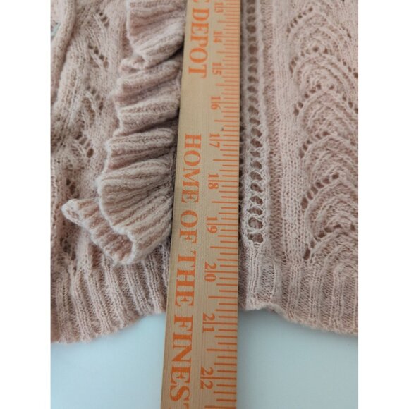 Cato Crochet Ruffle Cardigan Womens Size XL Baby Pink Long Sleeve Sweater - Picture 13 of 13